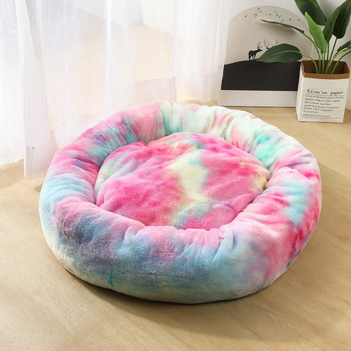 Best Cat Bed Winter Soft Comfortable Round Bed Colorful Rainbow Design Dog Bed House
