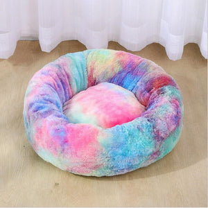 Best Cat Bed Winter Soft Comfortable Round Bed Colorful Rainbow Design Dog Bed House
