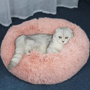 Round Long Plush Cat Bed Pet House