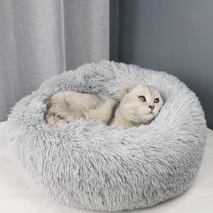 Round Long Plush Cat Bed Pet House