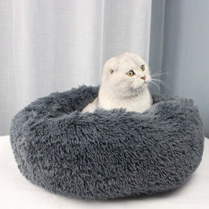 Round Long Plush Cat Bed Pet House